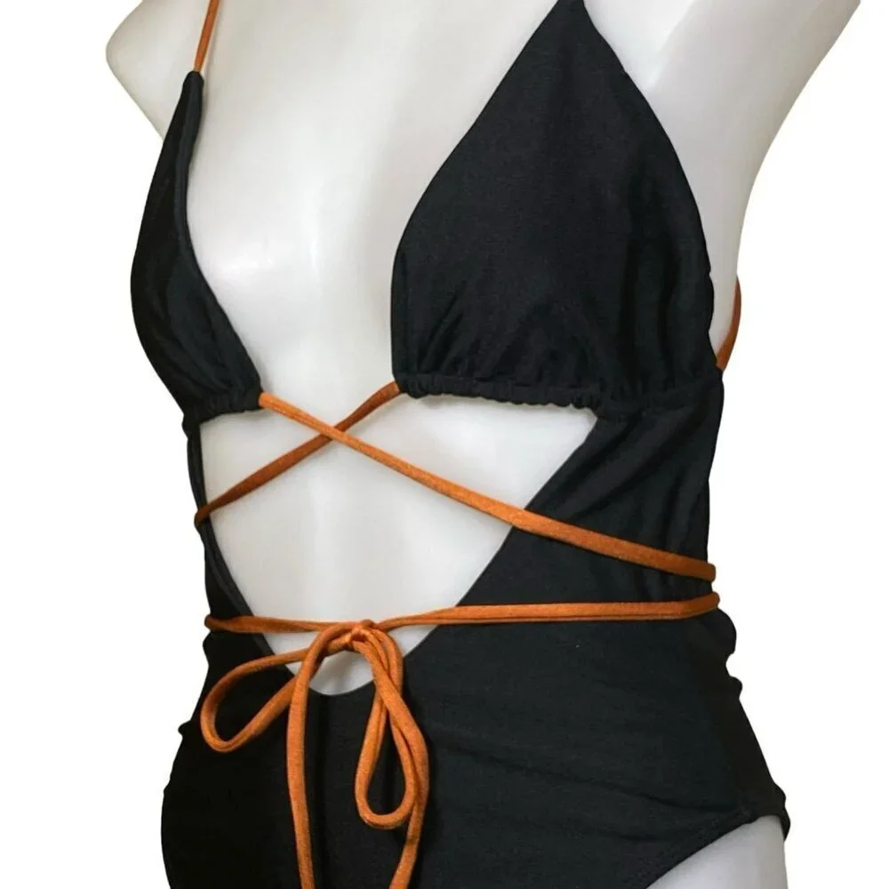 Camila Coelho Angelo One Piece in Black & Camel